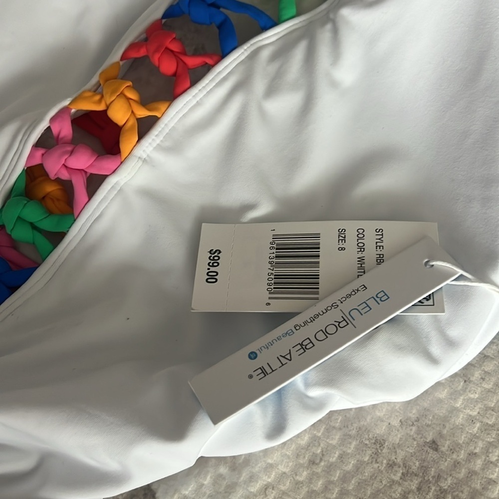 Bleu Rod Beattie White Swimsuit with Rainbow Lace Down One Piece Size 8 - Picture 8 of 8